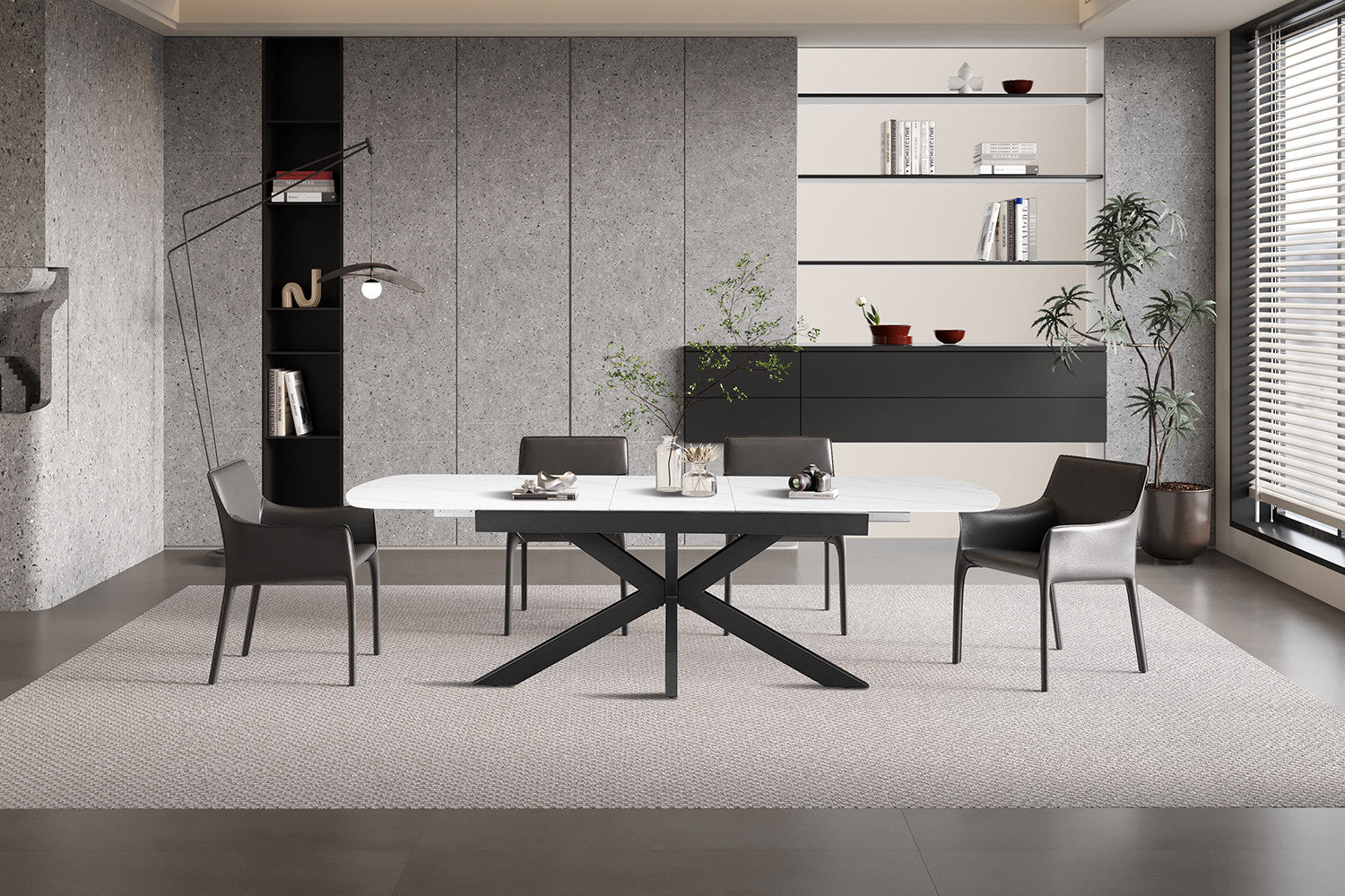 Uitschuifbare tafel 'Hestia' 180-220 cm Deens Ovaal Steen Wit