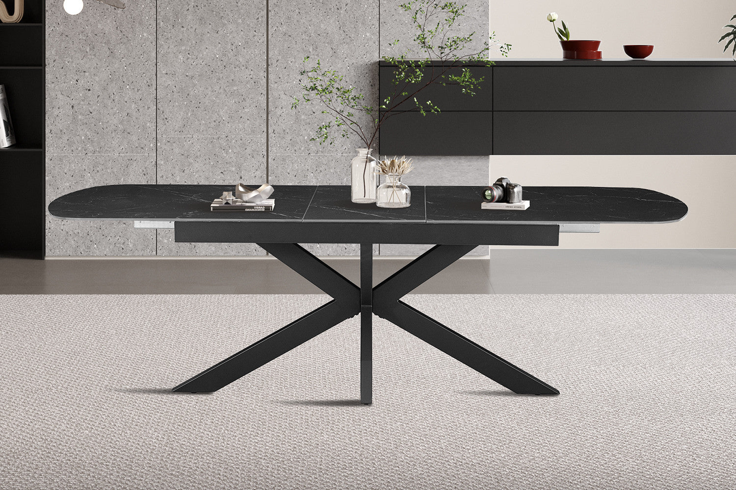 Uitschuifbare tafel 'Hestia' 180-220 cm Deens Ovaal Steen Zwart