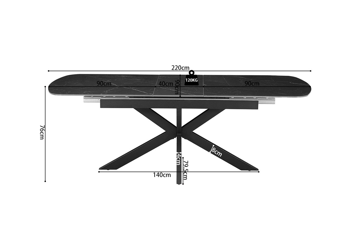 Uitschuifbare tafel 'Hestia' 180-220 cm Deens Ovaal Steen Zwart
