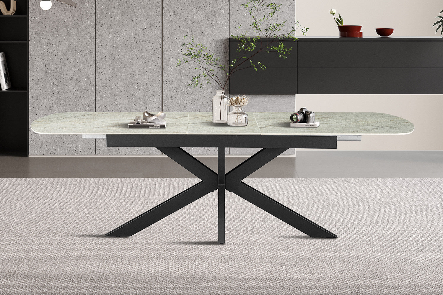 Uitschuifbare tafel 'Hestia' 180-220 cm Deens Ovaal Glanzende Steen Beige
