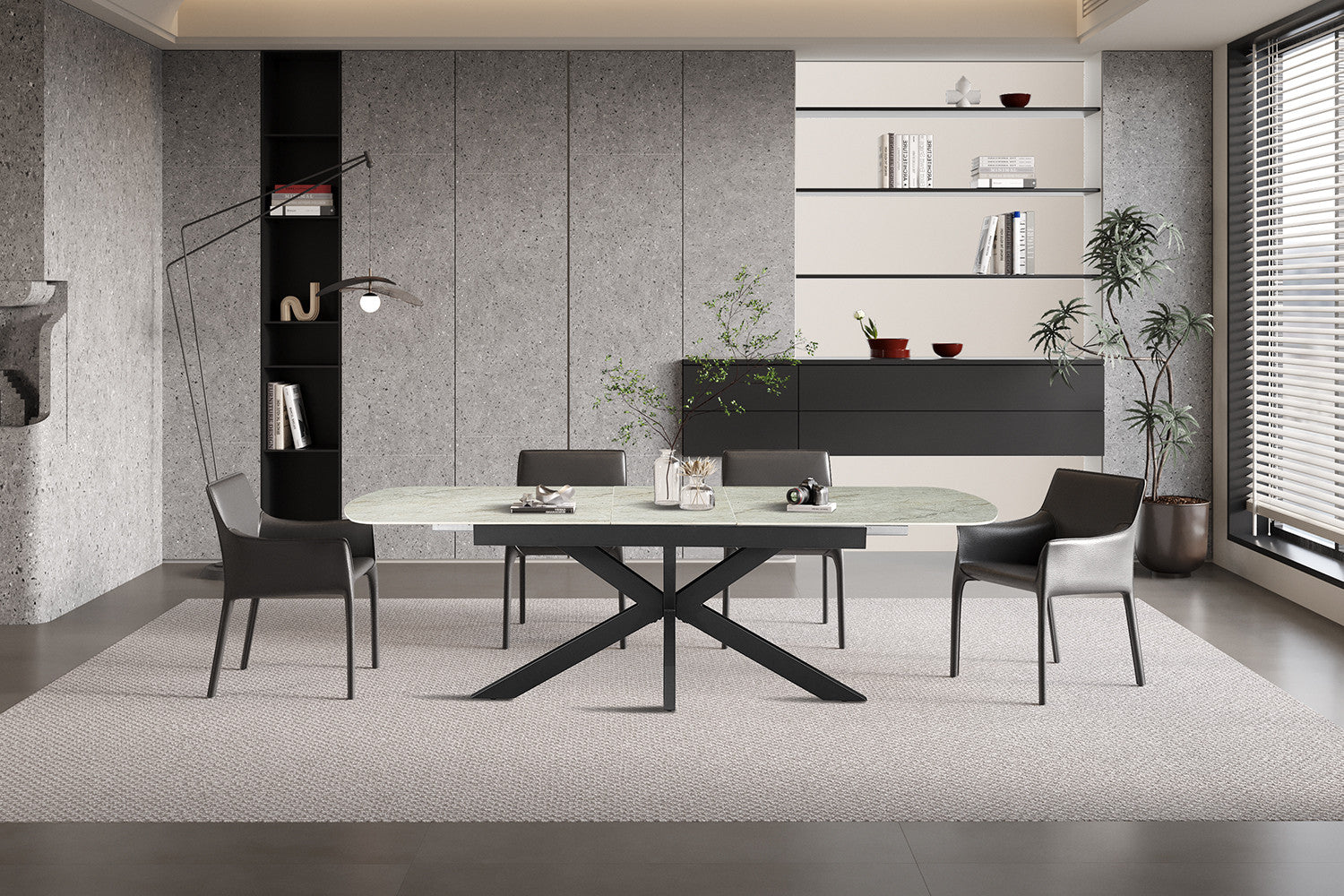 Uitschuifbare tafel 'Hestia' 180-220 cm Deens Ovaal Glanzende Steen Beige