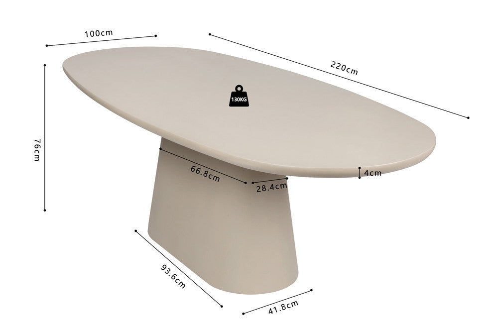 Tafel 'Tavira' 220 cm Ovaal Cementbeige
