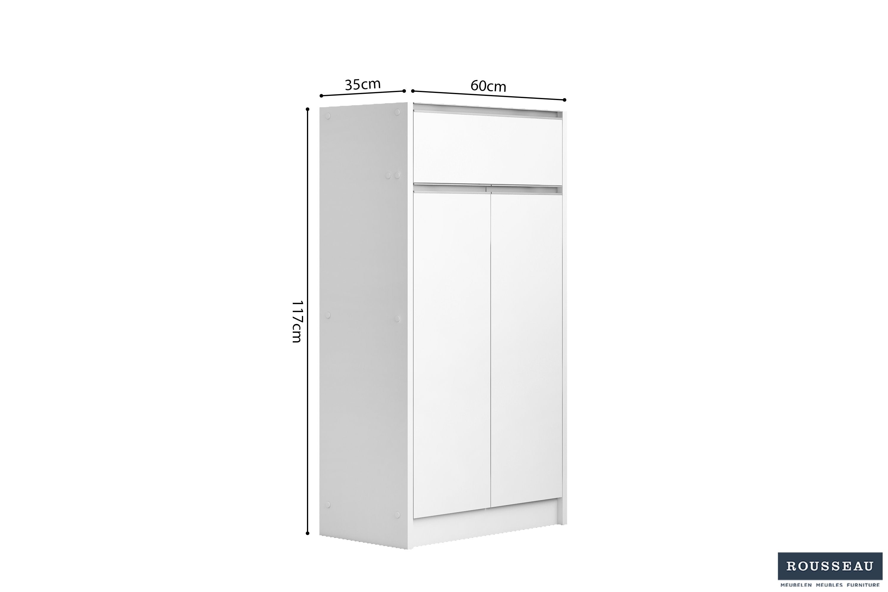 Schoenenkast 'Lilly' 2 deuren en 1 lade Wit