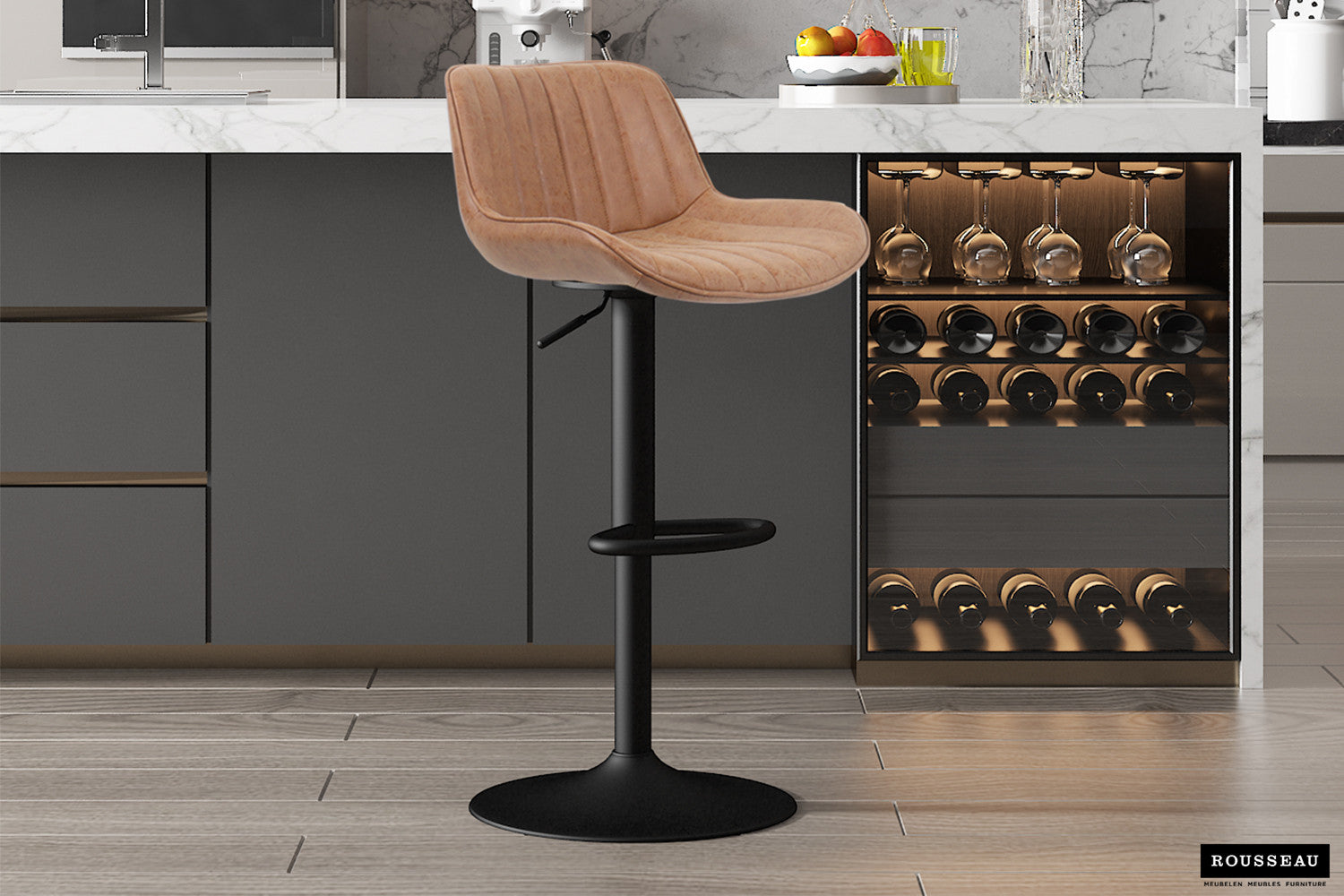 Barstoel 'Fenna' PU Cognac