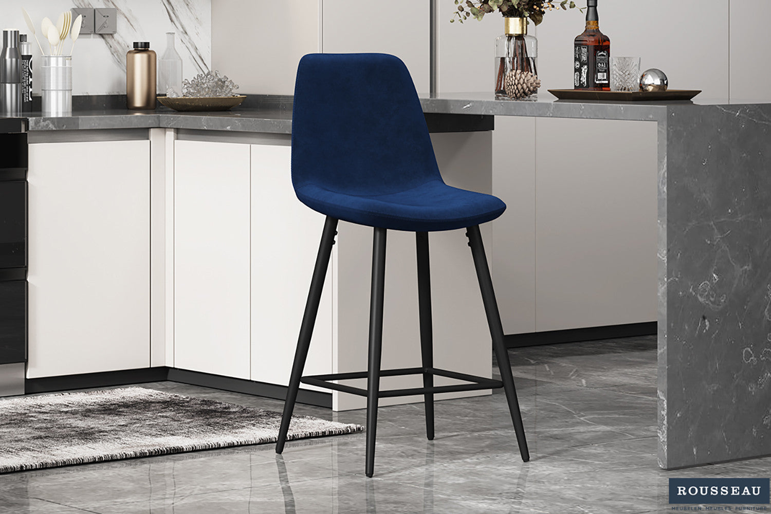 Counterstoel 'Boy' Fluweel Donkerblauw
