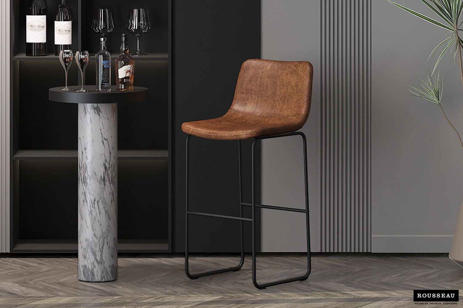 Barstoel 'Mancia' PU Ote Topper 02 Cognac