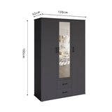 Kledingkast 'Marc' 3 deuren met spiegel Donkergrijs