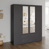 Kledingkast 'Marc' 4 deuren met 2 spiegels Donkergrijs