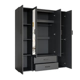 Kledingkast 'Marc' 4 deuren met 2 spiegels Donkergrijs