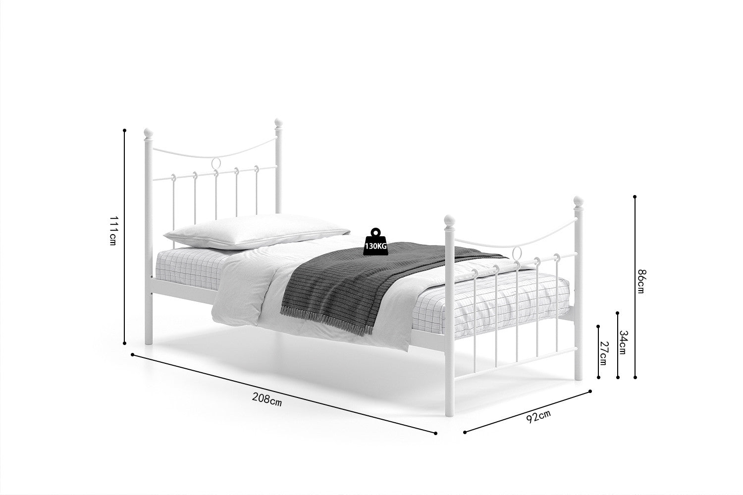Bed 'Sacha' 90x200 met lattenbodem Wit