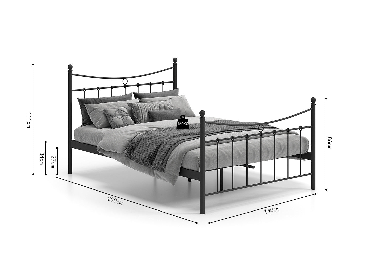 Bed 'Sacha' 140x200 met lattenbodem Zwart