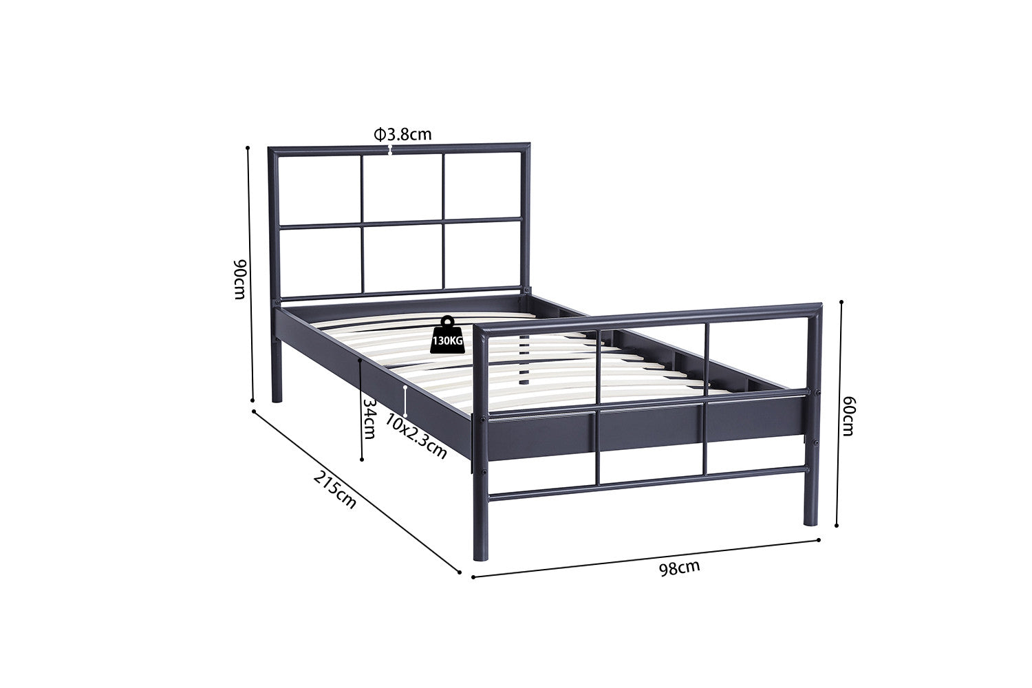 Bed 'Davy' 90x200 Metaal Donkergrijs