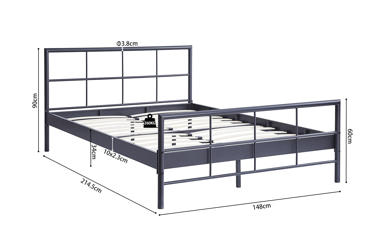 Bed 'Davy' 140x200 Metaal Donkergrijs