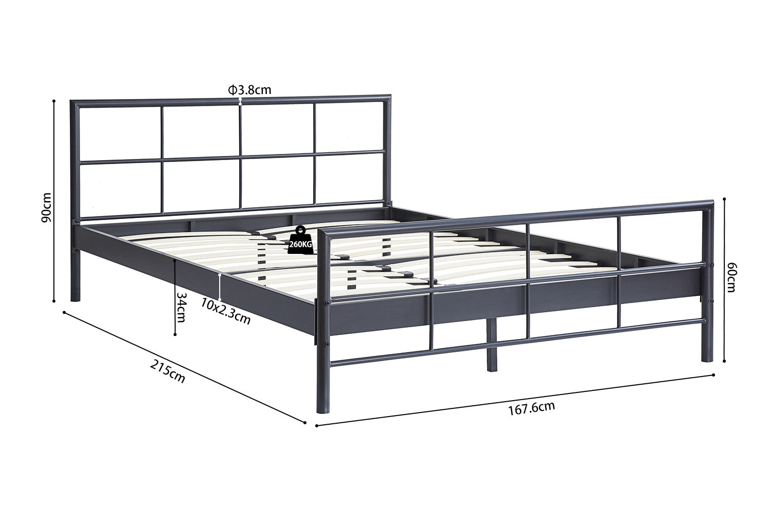Bed 'Davy 160x200 Metaal Donkergrijs