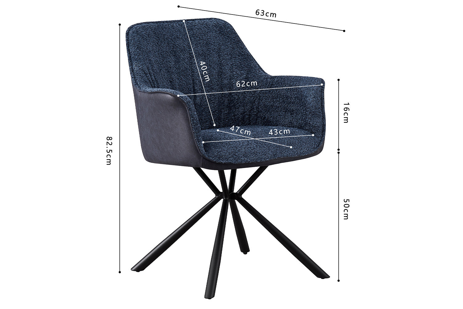 SALE - Stoel 'Lucie' Bouclé Blauw Rug PU Blauw