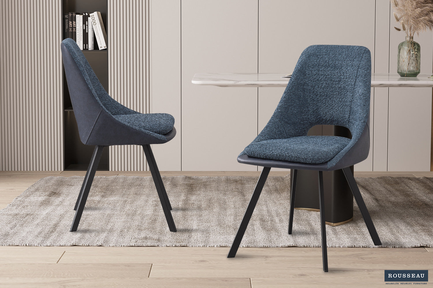 SALE - Stoel 'Filou' Bouclé Blauw Rug PU Blauw