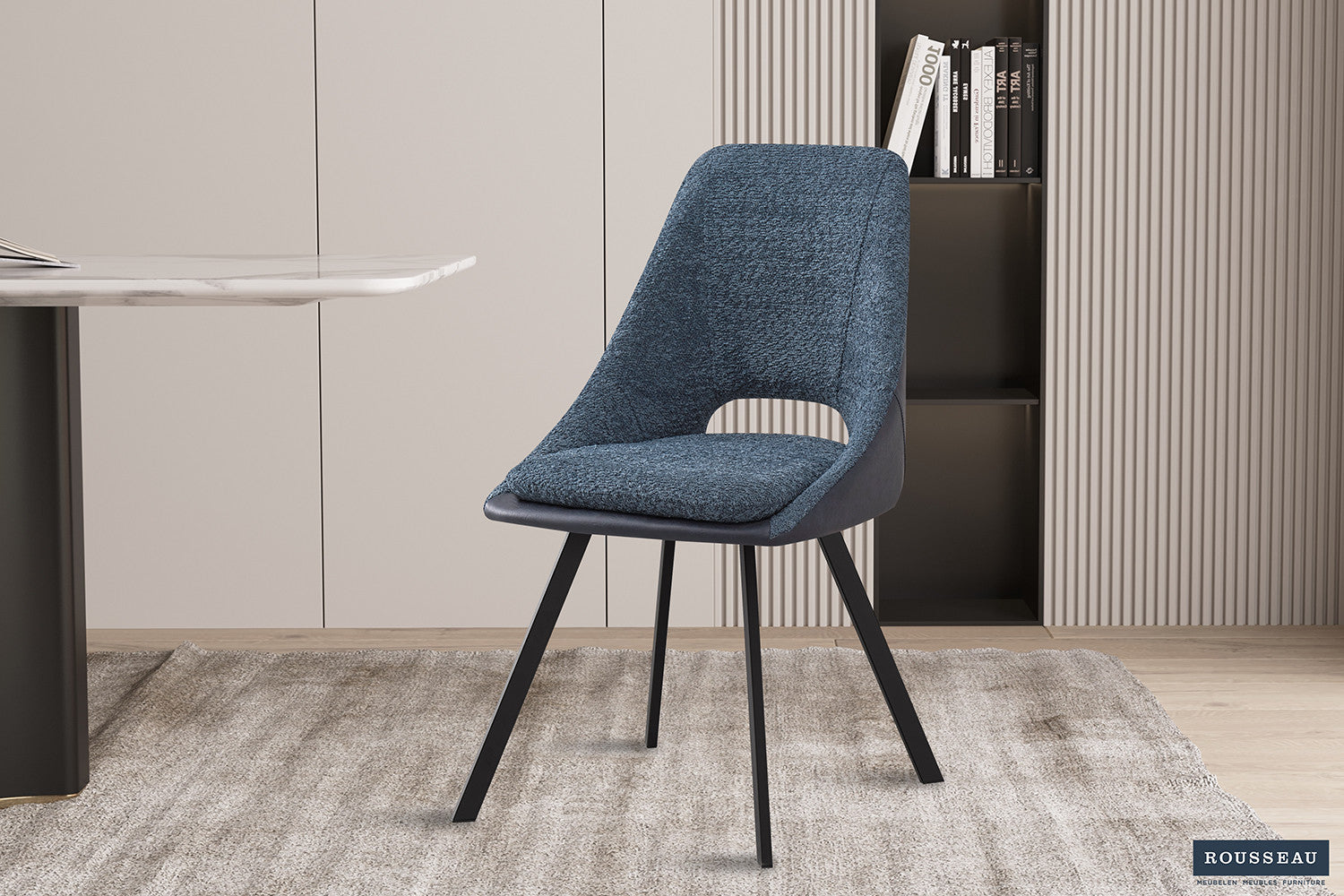 SALE - Stoel 'Filou' Bouclé Blauw Rug PU Blauw