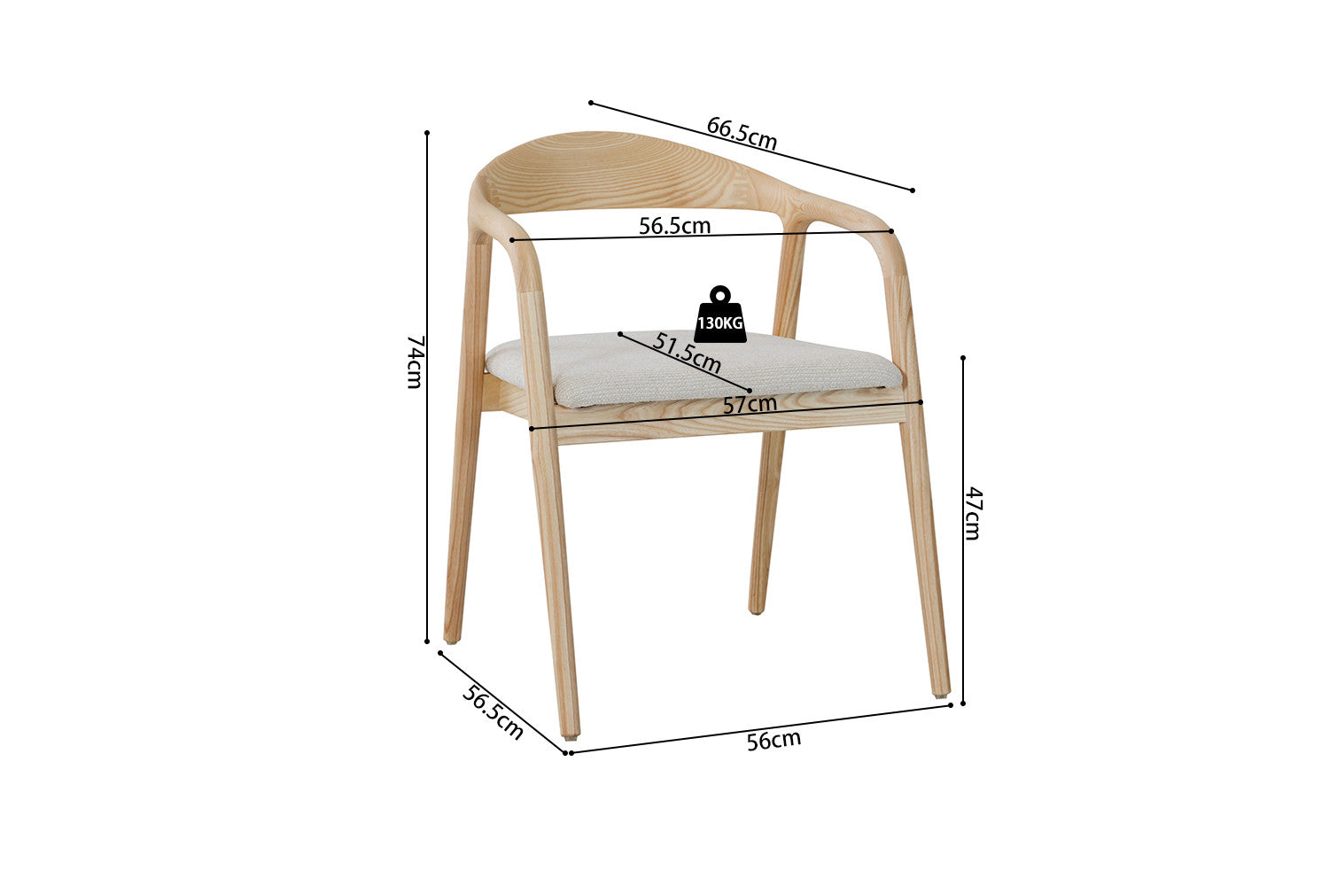 Stoel 'Claire' Essenhout Stof Ote Milan 103 Beige
