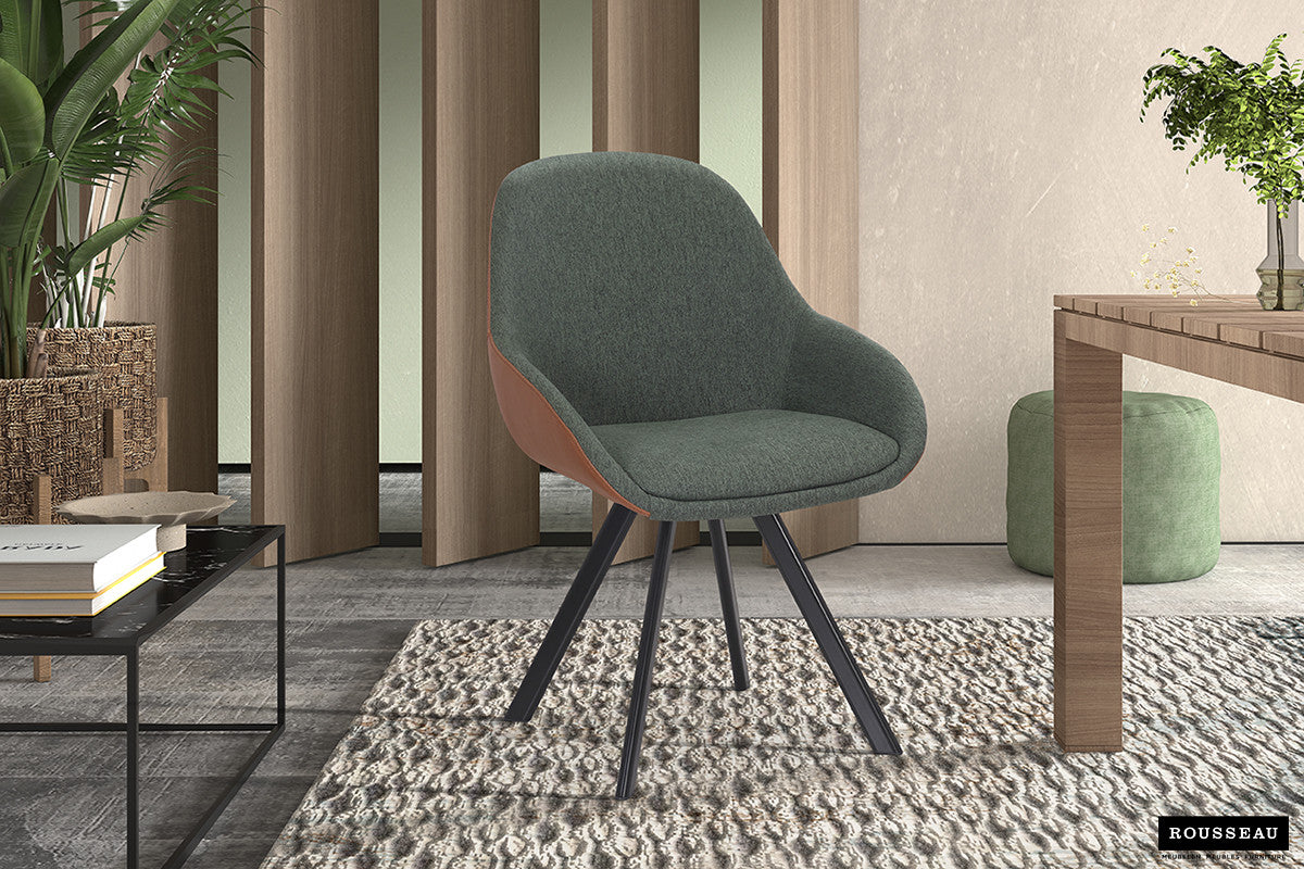 SALE - Stoel 'Jan' Stof Groen Rug PU Cognac