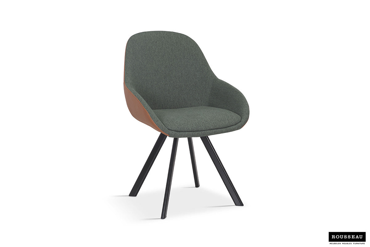 SALE - Stoel 'Jan' Stof Groen Rug PU Cognac