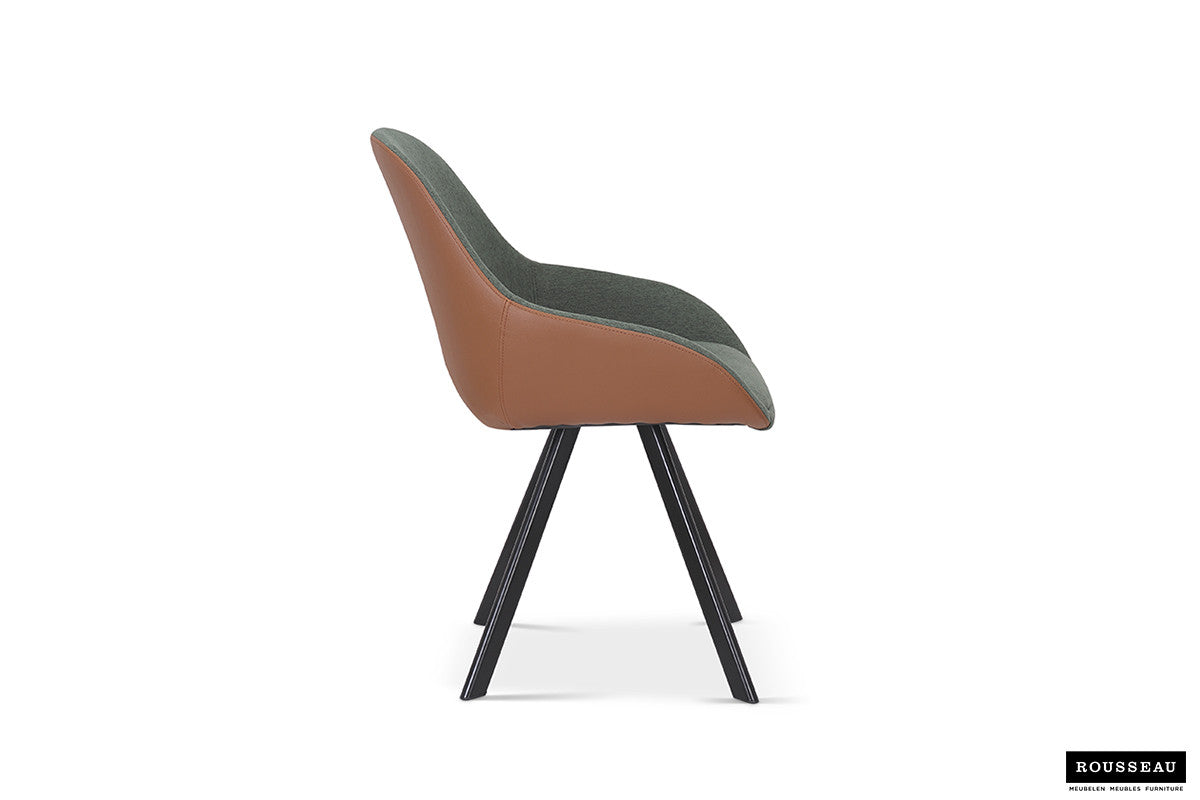 SALE - Stoel 'Jan' Stof Groen Rug PU Cognac