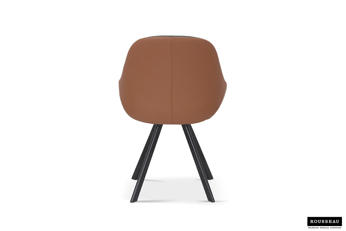 SALE - Stoel 'Jan' Stof Groen Rug PU Cognac