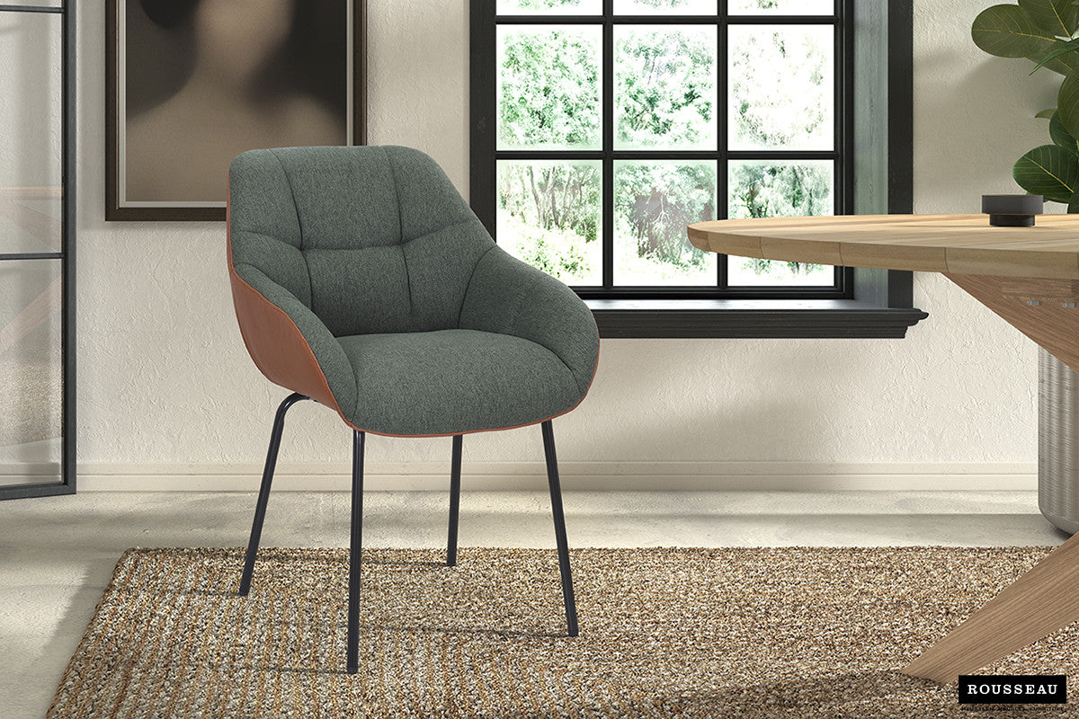 SALE - Stoel 'Sem' Stof Groen Rug PU Cognac