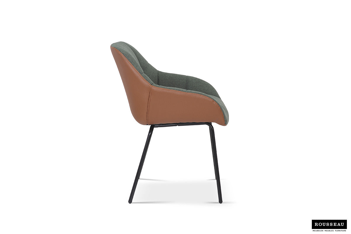 SALE - Stoel 'Sem' Stof Groen Rug PU Cognac