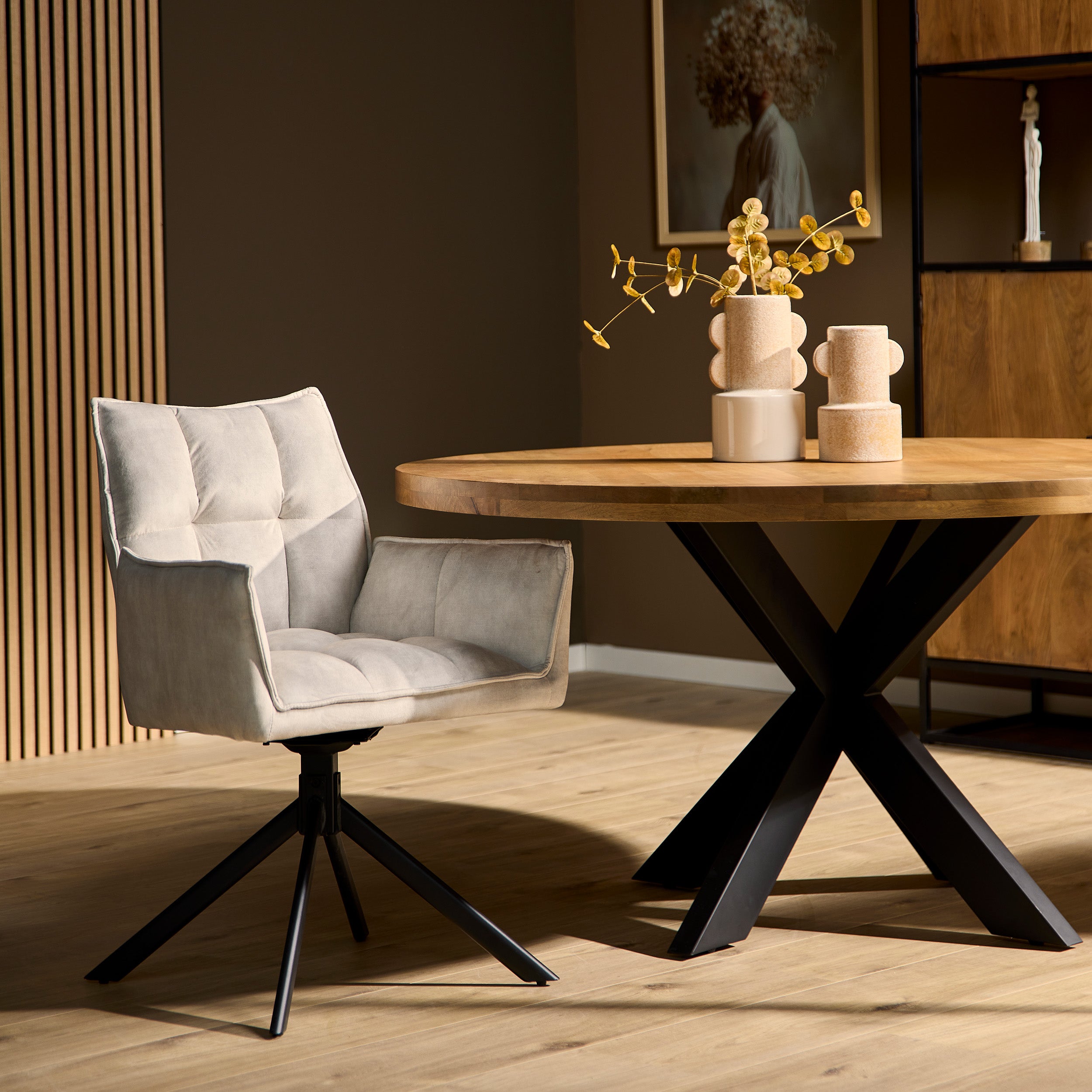 Eetkamerstoel Dani Velvet | Champagne | Met armleuning