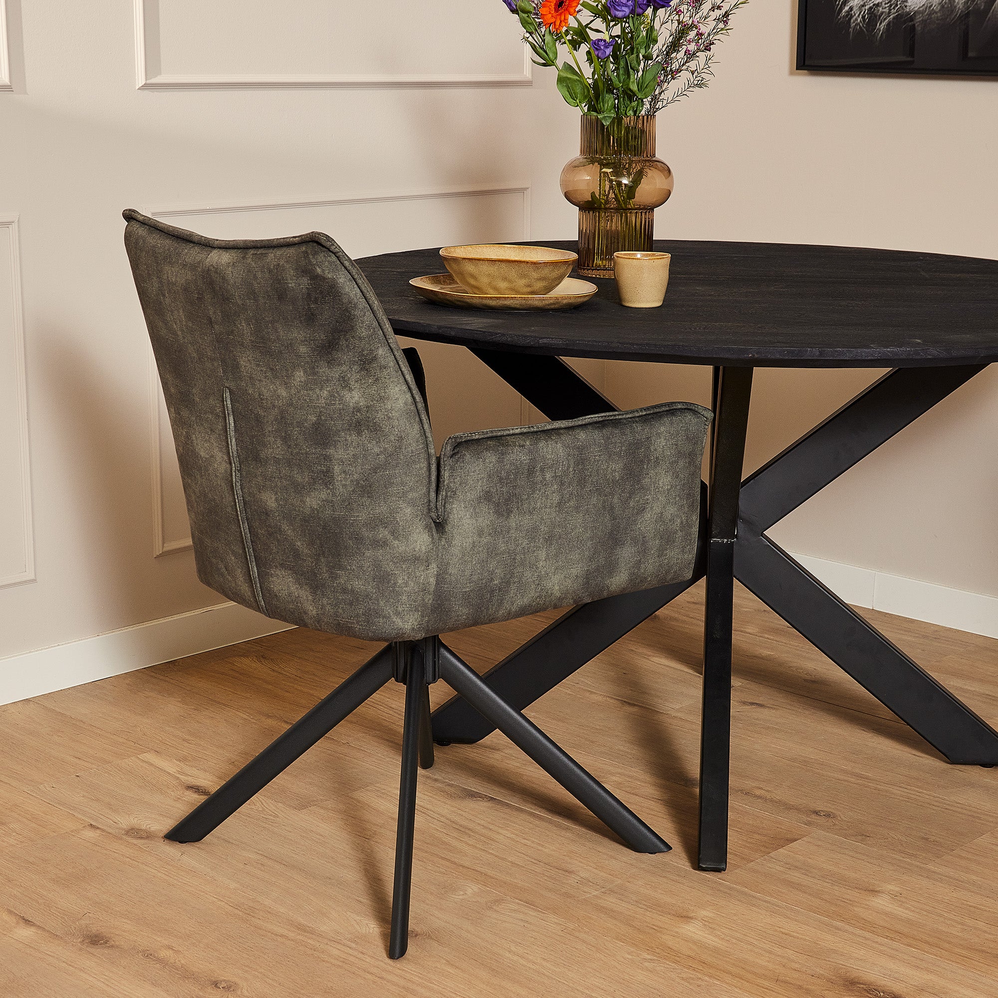 Eetkamerstoel Dani Velvet | Green | Met armleuning