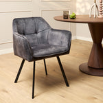 Eetkamerstoel Emma Velvet | Dark Grey | Met armleuning