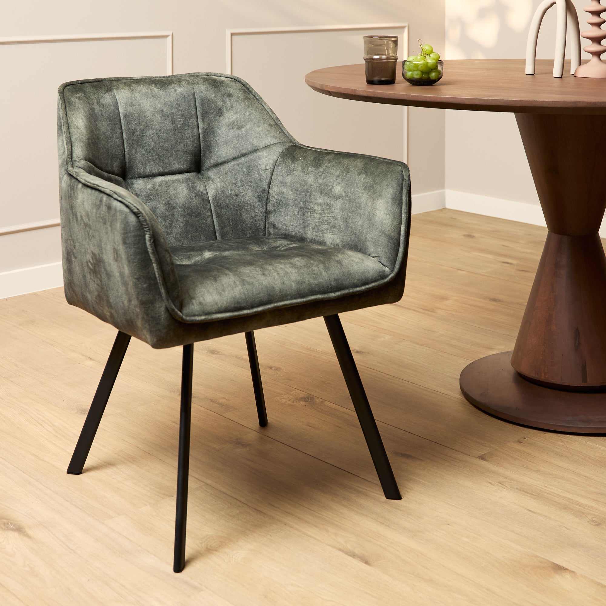 Eetkamerstoel Emma Velvet | Hunter Green | Met armleuning