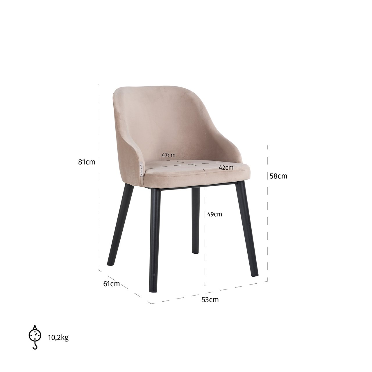 Stoel Twiggy khaki fluweel (Quartz Khaki 903)