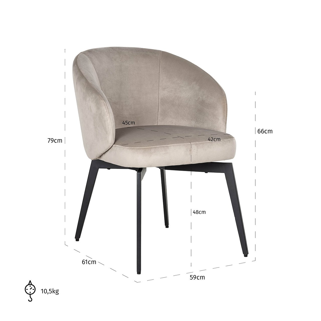 Stoel Amphara khaki fluweel brandvertragend (FR-Quartz 903 Khaki)