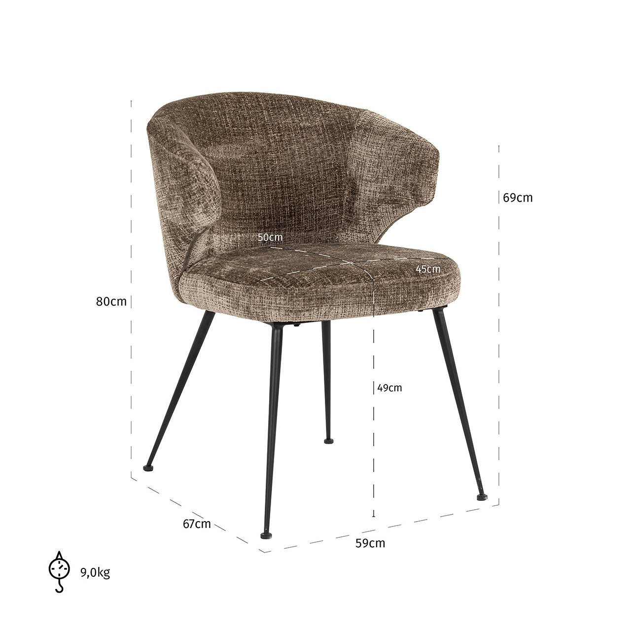 Stoel Xandra steen chenille brandvertragend (Niagara 104 Stone Chenille)